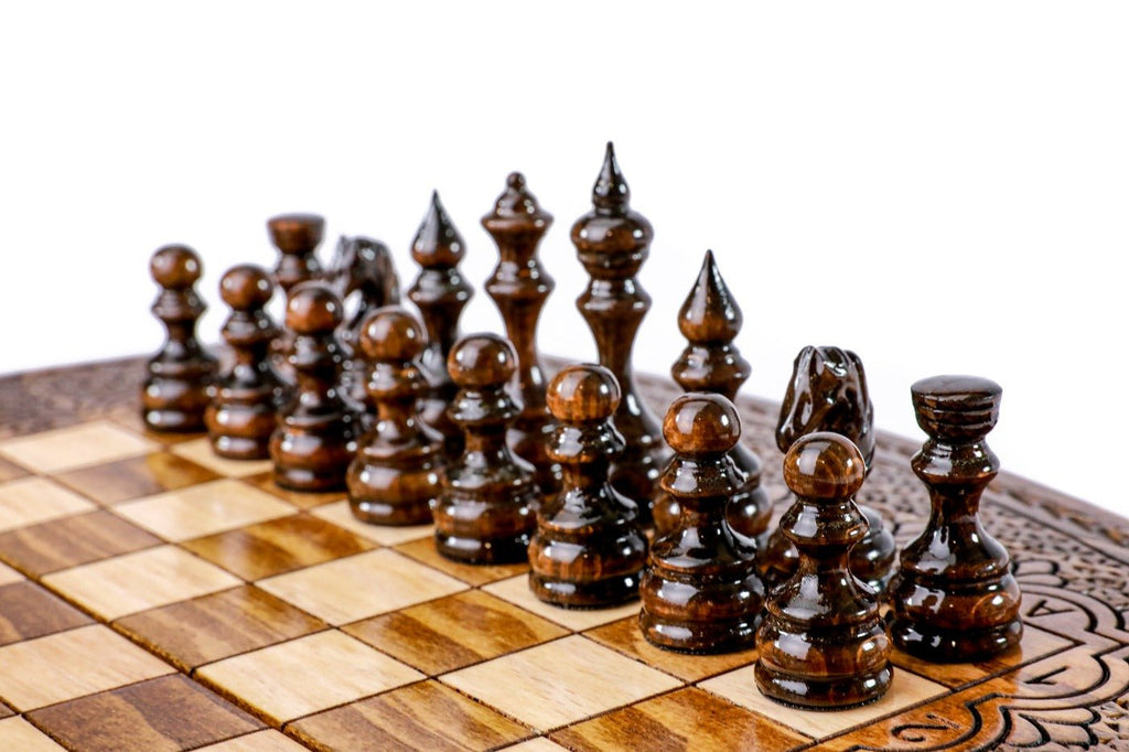 Wooden Carved Chess Set & Backgammon Ornamental — 30 cm | 11.8" - Unumperfectus