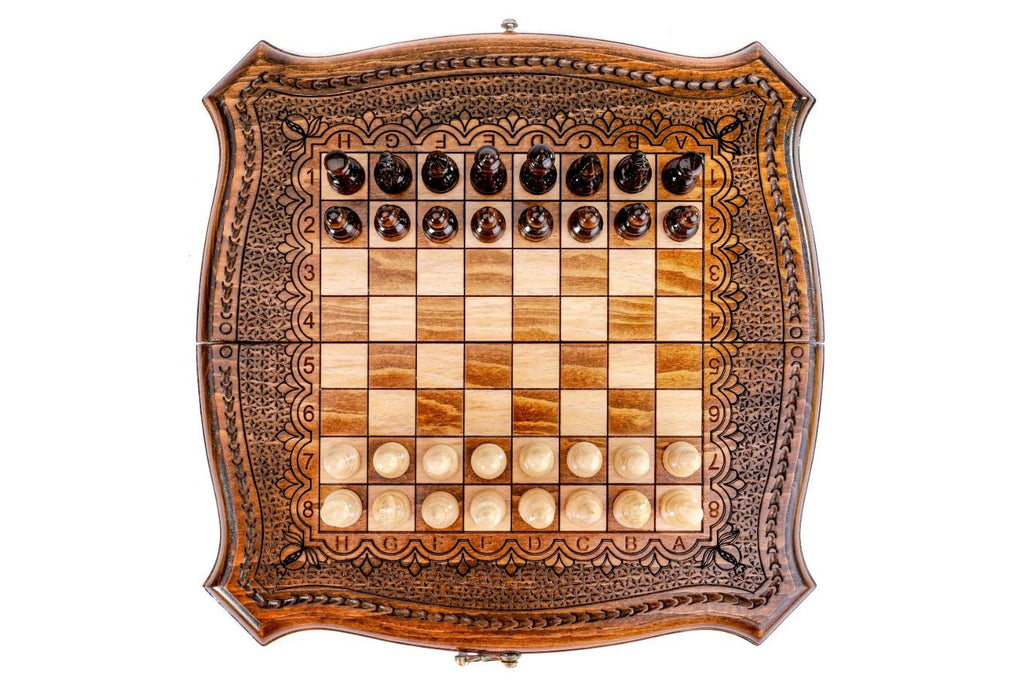 Wooden Carved Chess Set & Backgammon Ornamental — 30 cm | 11.8" - Unumperfectus