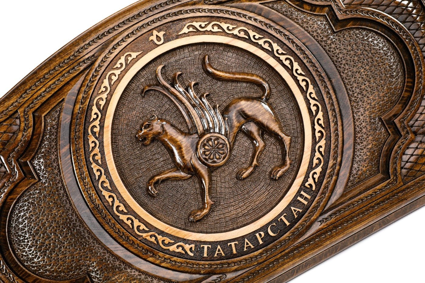 Luxury wooden backgammon board with Tatarstan heraldic engraving