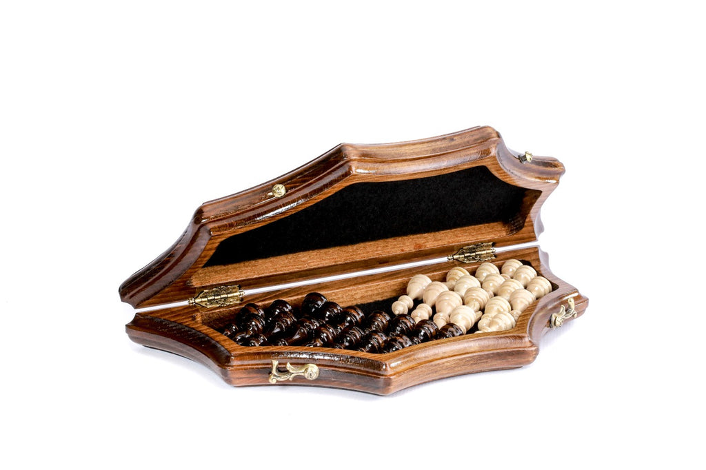 Handcrafted Armenian wooden chess board with geometric star pattern