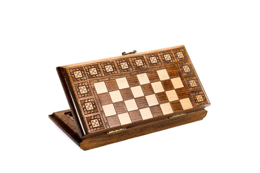 Wooden Chess Set & Backgammon Carpet Design 30 cm | 11.8" - Unumperfectus