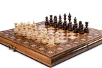 Handcrafted 11.8 inch chess board with traditional carpet style design 2-in-1 set