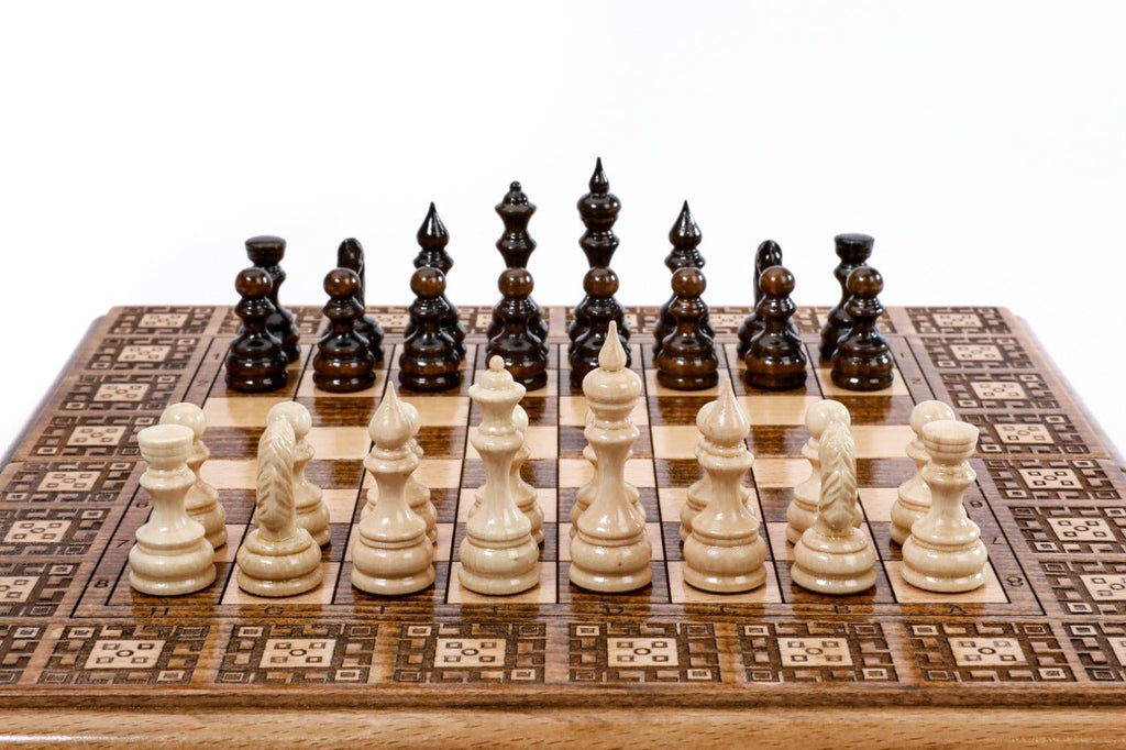 Wooden Chess Set & Backgammon Carpet Design 30 cm | 11.8" - Unumperfectus