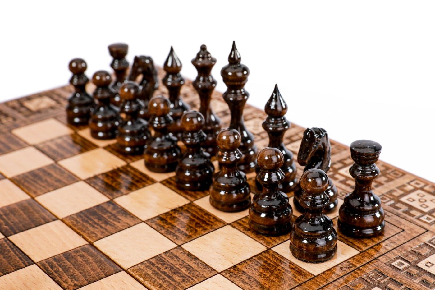 Wooden Chess Set & Backgammon Carpet Design 30 cm | 11.8" - Unumperfectus