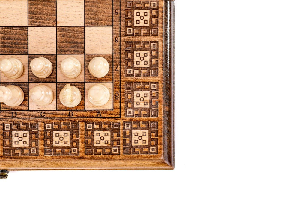 Wooden Chess Set & Backgammon Carpet Design 30 cm | 11.8" - Unumperfectus