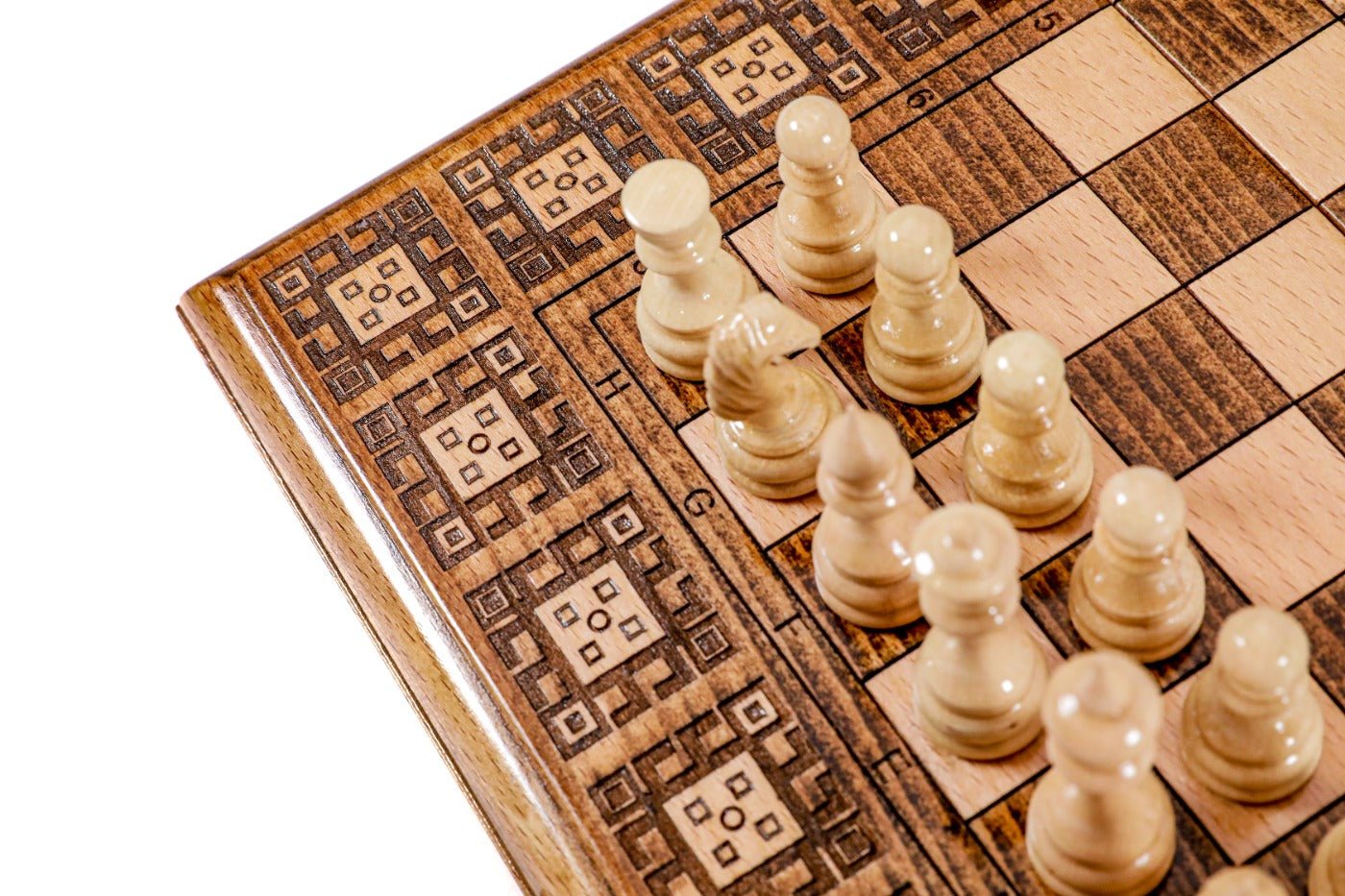 Wooden Chess Set & Backgammon Carpet Design 30 cm | 11.8" - Unumperfectus