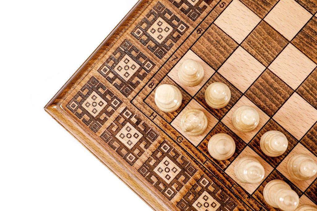 Wooden Chess Set & Backgammon Carpet Design 30 cm | 11.8" - Unumperfectus