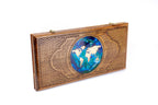 Premium handcrafted wooden backgammon board global map design with epoxy