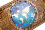 Luxury backgammon board with world map artistic epoxy resin pattern