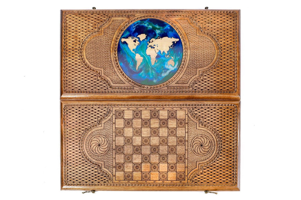 Backgammon Board - World Map With Epoxy - Unumperfectus
