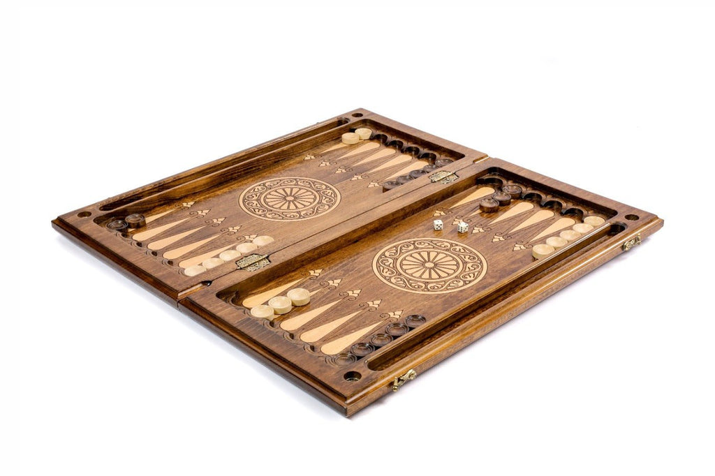 Premium artisan chess and backgammon set with braid motif artwork