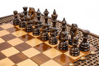 Chess Ornamental Braid Pattern backgammon set - playing pieces and dice arranged on the board