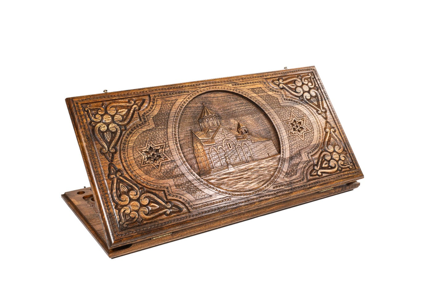 Gandzasar cross wooden backgammon board two sided design
