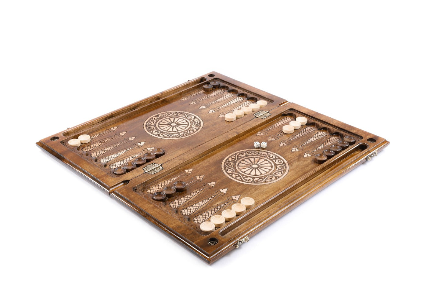 A close-up of the complex ornamental elements, showcasing the extreme depth and precision of the hand-carved solid wood.