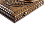Artsakh Heritage backgammon board - close-up of the carved design