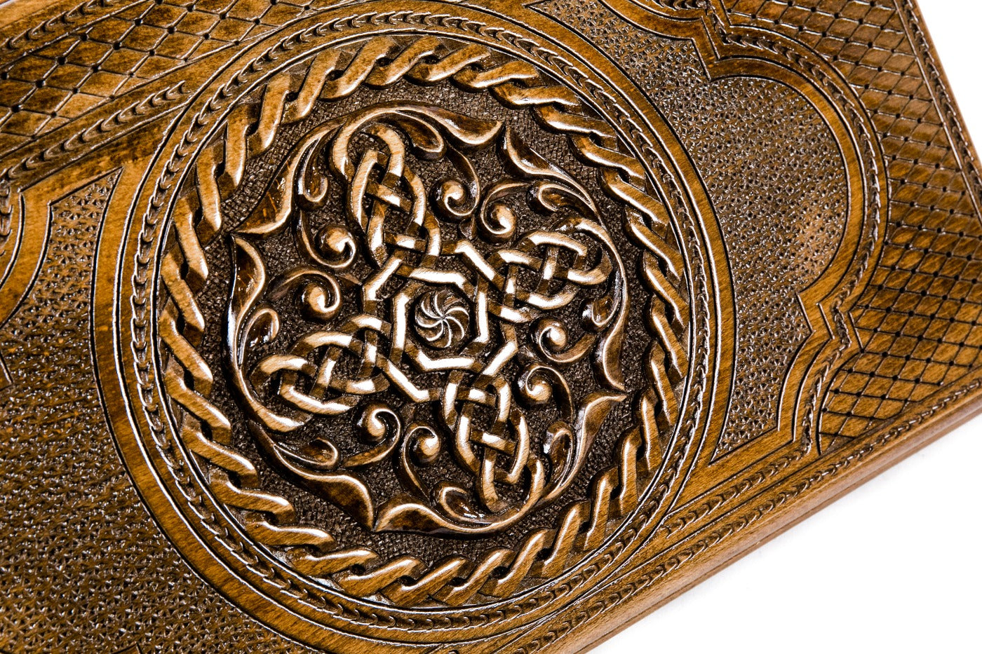 The interior view of the open Hrachya Ohanyan arch-style board highlighting the smooth wood grain and professional playing surface.