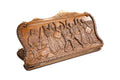 Closed "Dance of Sassoun" backgammon board showing hand-carved dancers and the Mount Ararat outline.