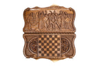 Dance of Sassoun Mount Ararat backgammon board - playing pieces and dice arranged on the board