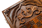 Ornamental Bas Relief backgammon board - detail of the wood grain and finish