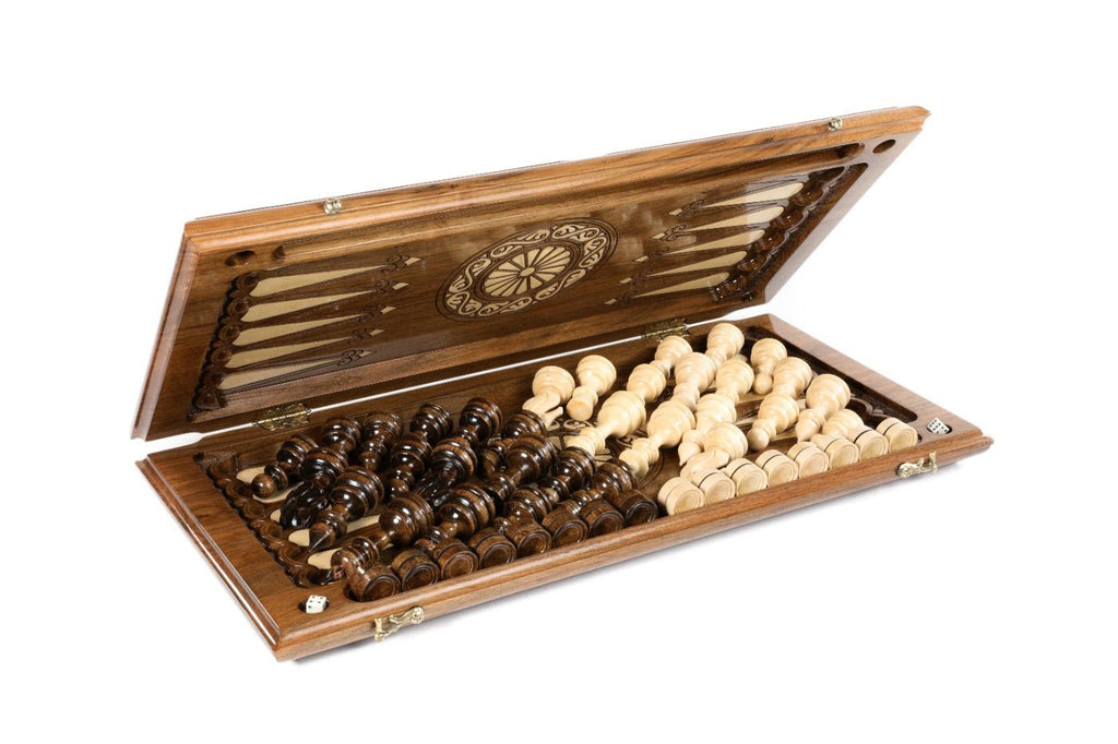 Wooden Carved Chess Set & Backgammon 60 cm | 23.6" - Unumperfectus