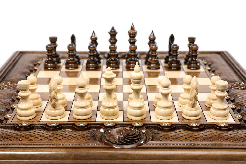 Wooden Carved Chess Set & Backgammon 60 cm | 23.6" - Unumperfectus
