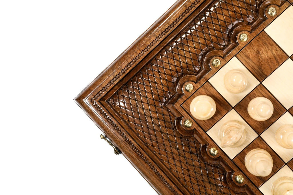 Wooden Carved Chess Set & Backgammon 60 cm | 23.6" - Unumperfectus