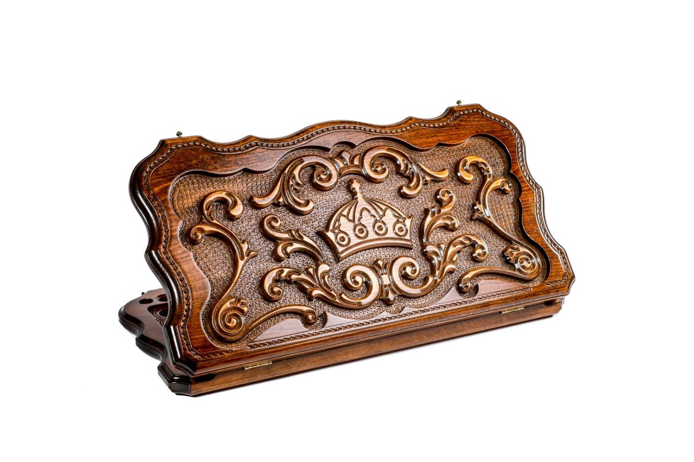 Handcrafted wooden backgammon board with Rococo crown design 23.6 inch