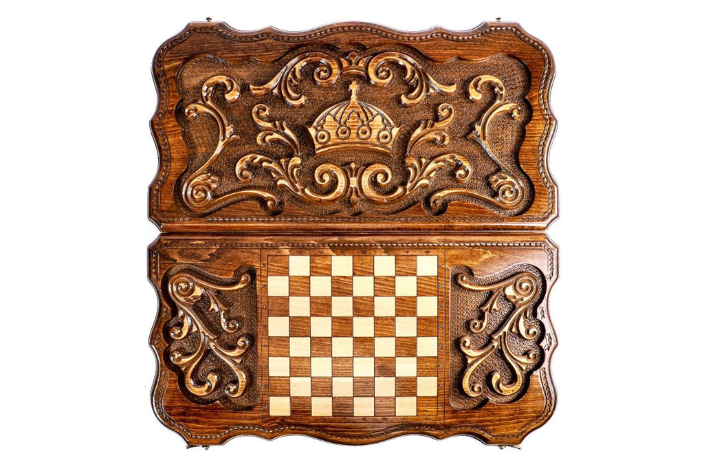 Wooden Backgammon Board Rococo Crown Classic 23.6" | 60 cm - Unumperfectus