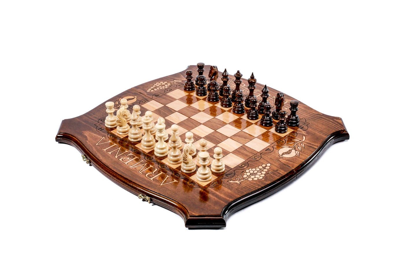 Classic wooden chess set and backgammon board made of solid walnut wood 23.6 inch