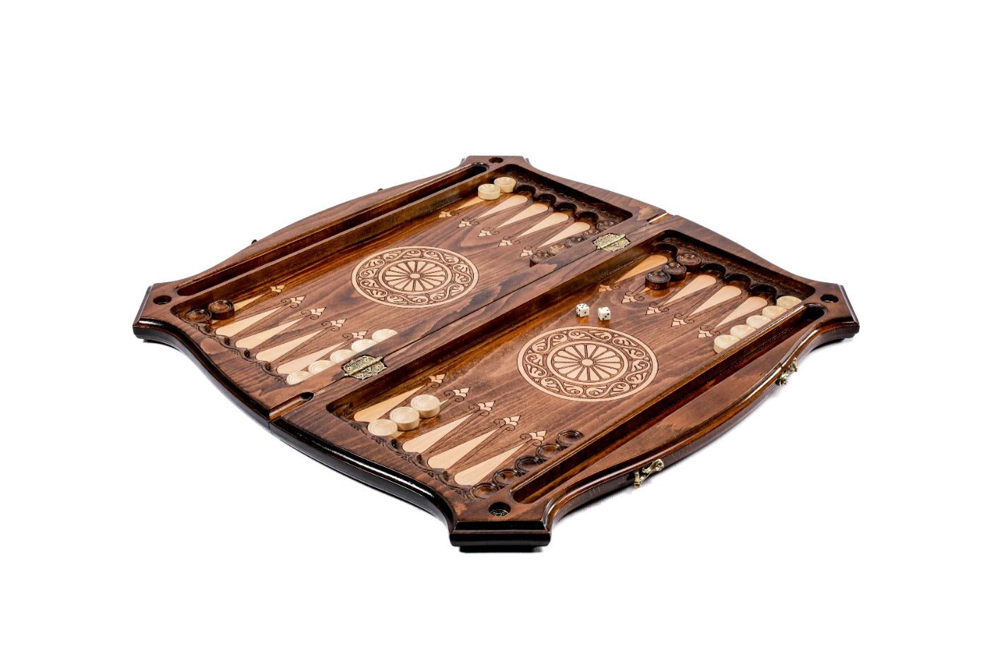 Wooden chess and backgammon set walnut finish natural grain luxury board