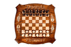 Classic chess and backgammon set - close-up of the playing squares