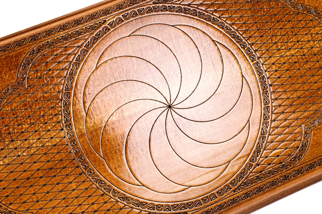Handcrafted backgammon set with flowing Eternity pattern detailing