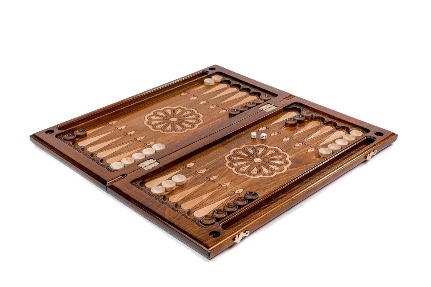 Large wooden backgammon board with Batumi themed design