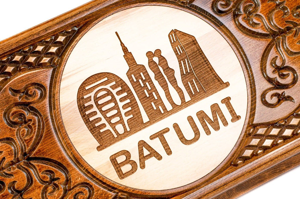Handcrafted backgammon set with city-inspired decorative detailing