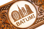 Handcrafted backgammon set with city-inspired decorative detailing