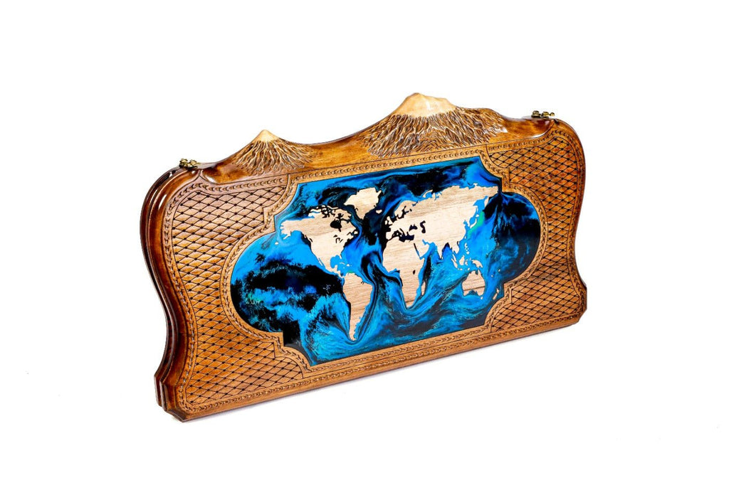Backgammon Board - World Map With Epoxy - Unumperfectus