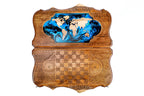 World Map Epoxy backgammon board - corner detail of the board