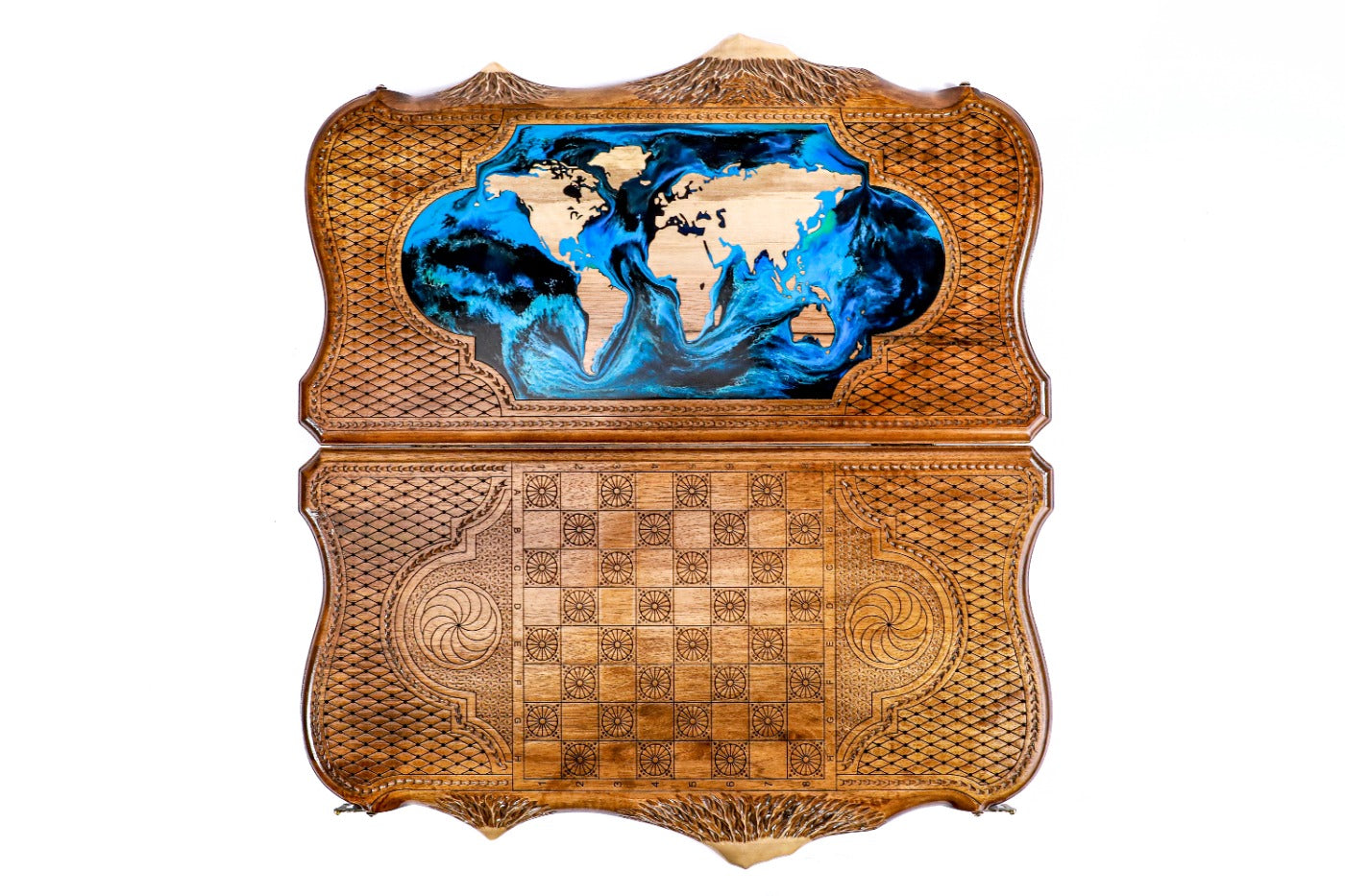 Backgammon Board - World Map With Epoxy - Unumperfectus