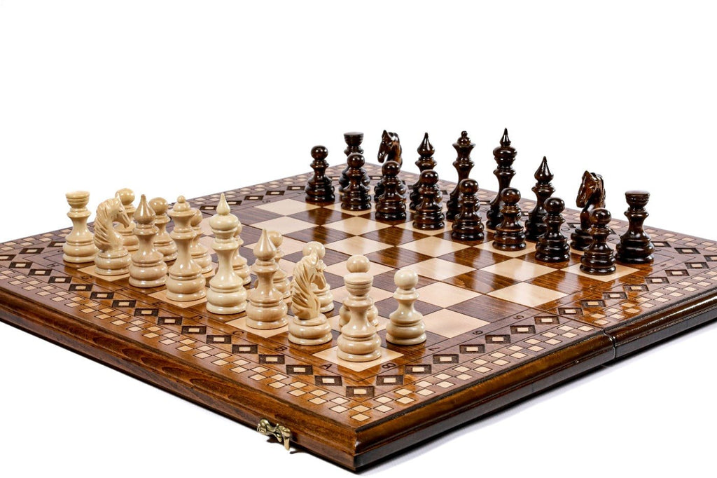 Handcrafted Armenian wooden chess board and backgammon classic style