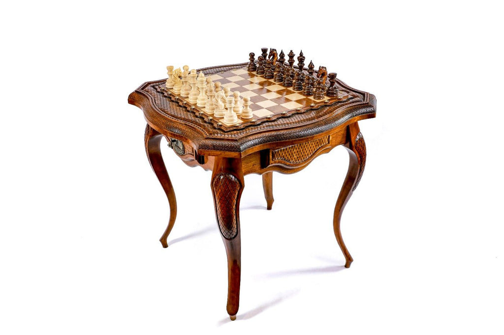 Luxury Armenian table chess set with contour outline wooden design
