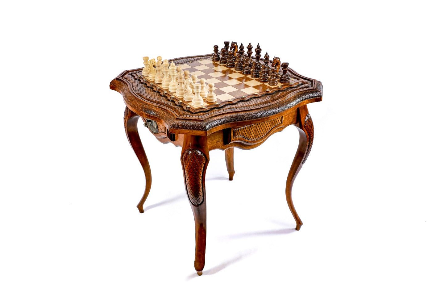 Luxury Armenian table chess set with contour outline wooden design