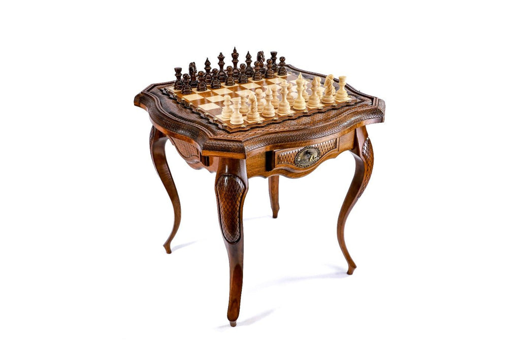 Wooden Table Chess Set With Contour Outline 60 cm | 24.7" - Unumperfectus