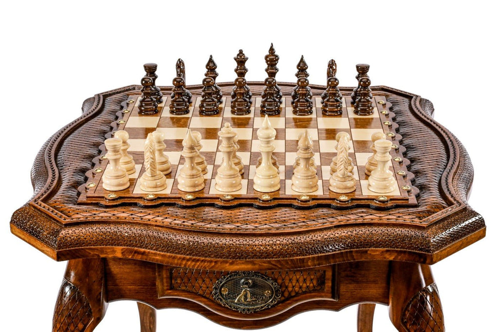 Wooden Table Chess Set With Contour Outline 60 cm | 24.7" - Unumperfectus