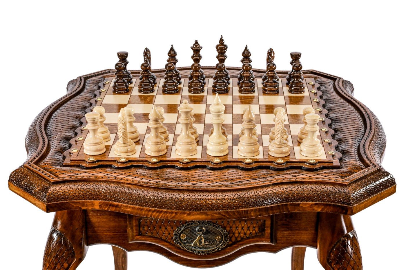 Wooden Table Chess Set With Contour Outline 60 cm | 24.7" - Unumperfectus