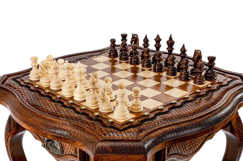 Handcrafted Armenian chess table elegant furniture contour style