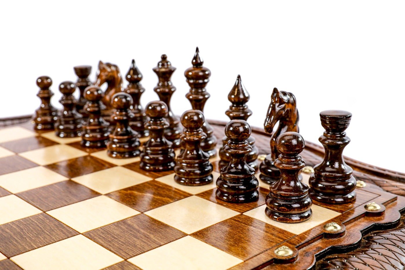 Wooden Table Chess Set With Contour Outline 60 cm | 24.7" - Unumperfectus