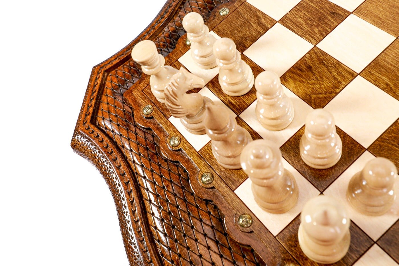 Wooden Table Chess Set With Contour Outline 60 cm | 24.7" - Unumperfectus
