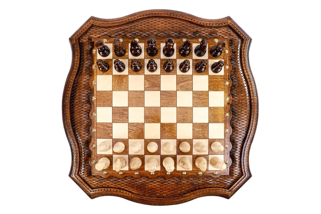 Wooden Table Chess Set With Contour Outline 60 cm | 24.7" - Unumperfectus