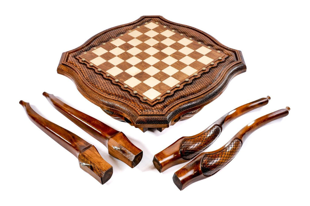 Wooden Table Chess Set With Contour Outline 60 cm | 24.7" - Unumperfectus