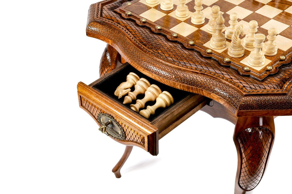 Wooden Table Chess Set With Contour Outline 60 cm | 24.7" - Unumperfectus